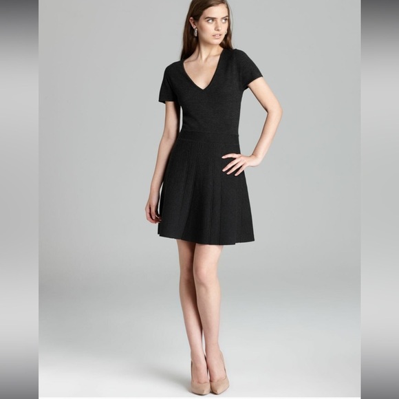 Theory Anderz Evian Stretch Dark Ruby Cap Sleeve Wool Skater Skirt Dress - Picture 3 of 9